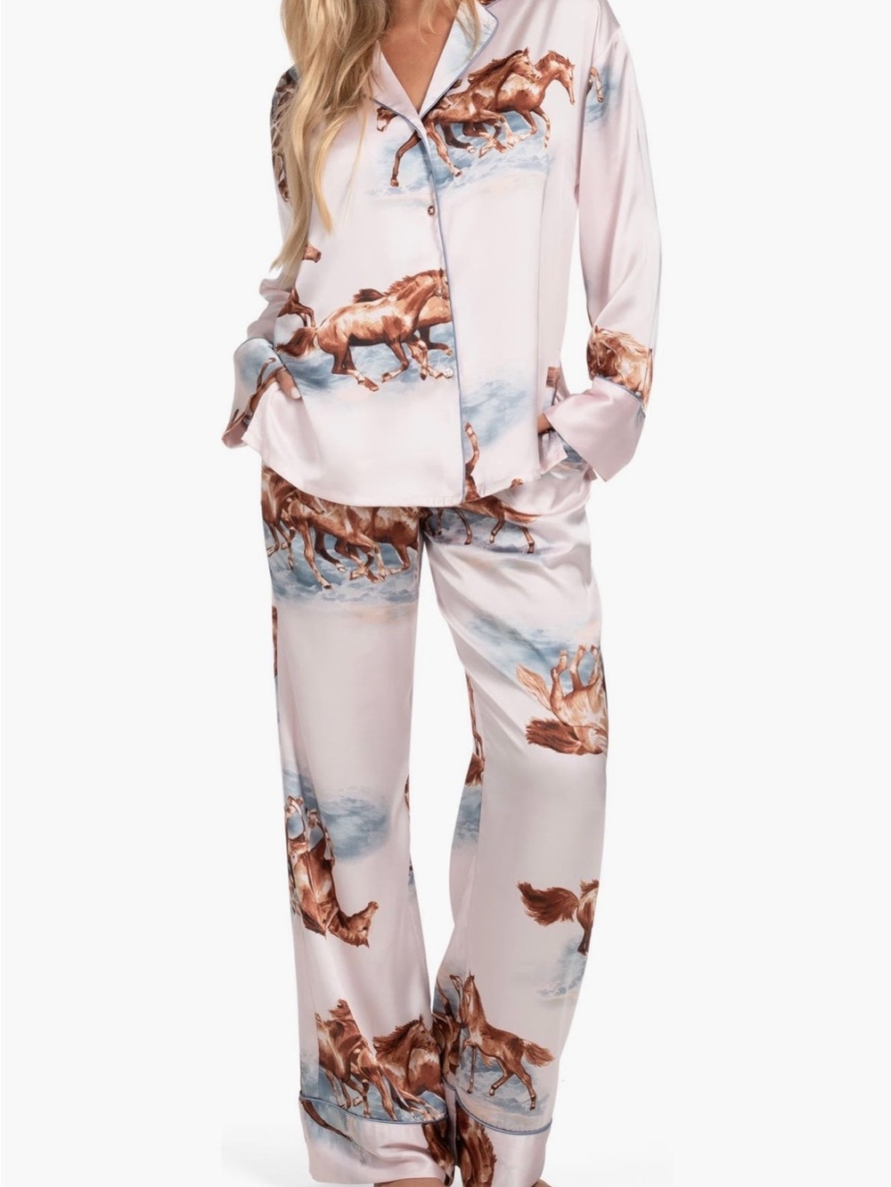 Midnight Bakery- Silky Horse-Print Pink Pajama Set